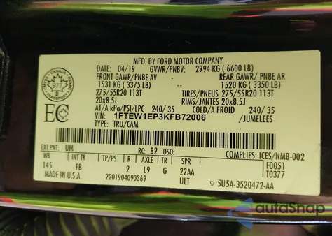 2019 Ford F-150 Xlt from USA, damaged, VIN 1FTEW1EP3KFB72006